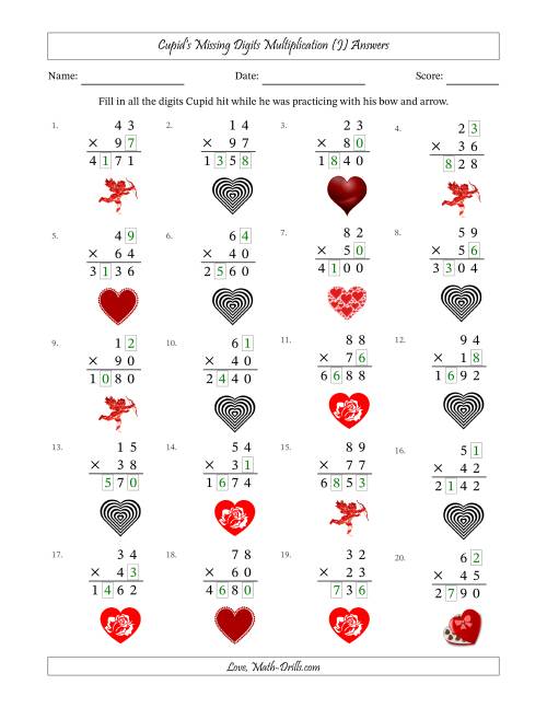 The Cupid's Missing Digits Multiplication (Harder Version) (J) Math Worksheet Page 2