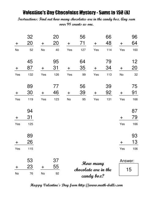 The Chocolates Mystery Two-Digit Plus Two-Digit Addition (A) Math Worksheet Page 2