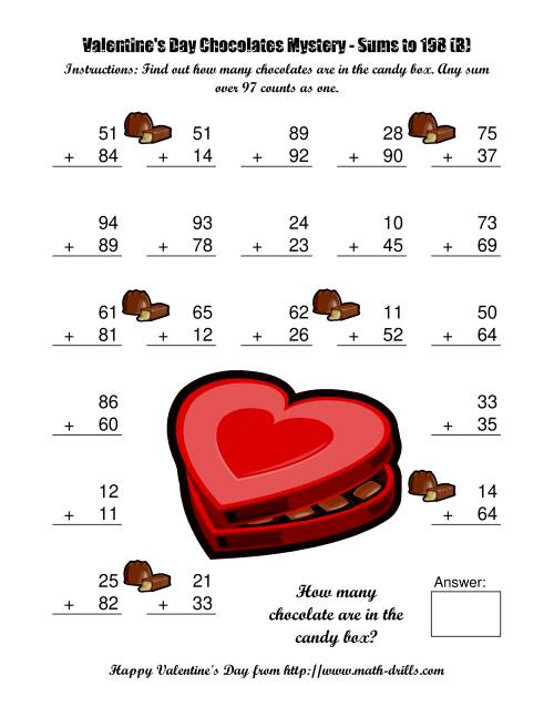The Chocolates Mystery Two-Digit Plus Two-Digit Addition (B) Math Worksheet