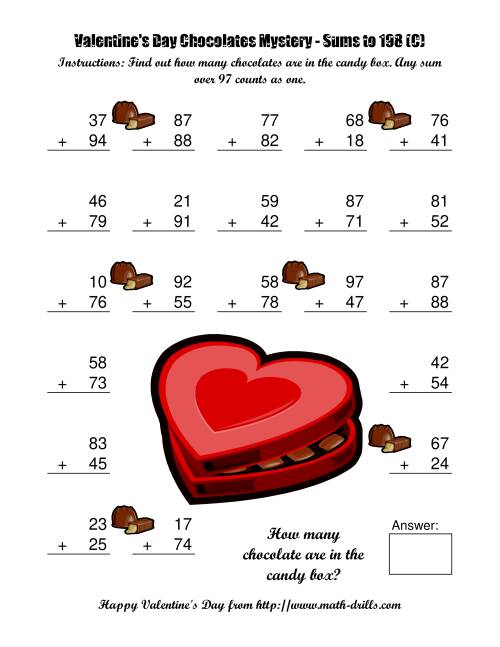 The Chocolates Mystery Two-Digit Plus Two-Digit Addition (C) Math Worksheet