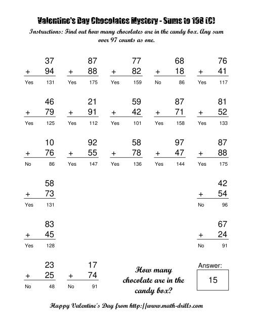 The Chocolates Mystery Two-Digit Plus Two-Digit Addition (C) Math Worksheet Page 2