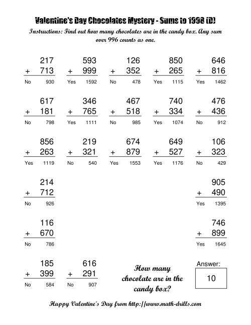 The Chocolates Mystery Three-Digit Plus Three-Digit Addition (D) Math Worksheet Page 2