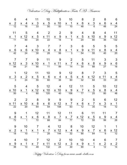 The Multiplication Facts to 144 (A) Math Worksheet Page 2