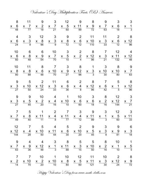 The Multiplication Facts to 144 (B) Math Worksheet Page 2