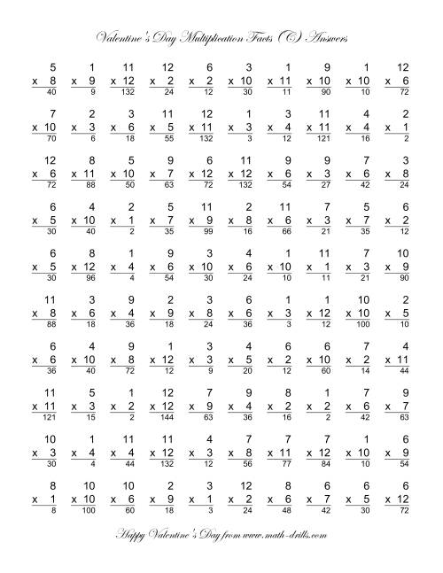 The Multiplication Facts to 144 (C) Math Worksheet Page 2