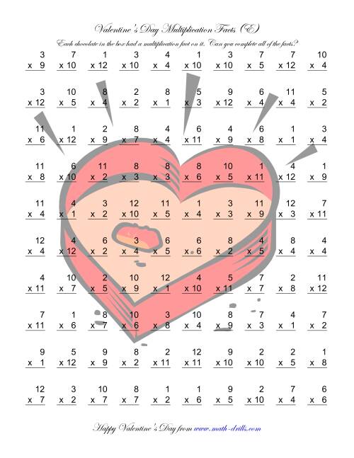 The Multiplication Facts to 144 (E) Math Worksheet