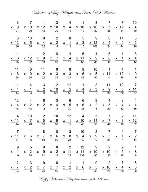 The Multiplication Facts to 144 (E) Math Worksheet Page 2