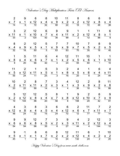 The Multiplication Facts to 144 (F) Math Worksheet Page 2
