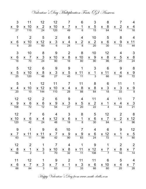 The Multiplication Facts to 144 (G) Math Worksheet Page 2