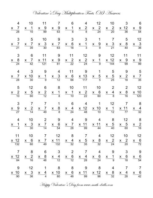 The Multiplication Facts to 144 (H) Math Worksheet Page 2