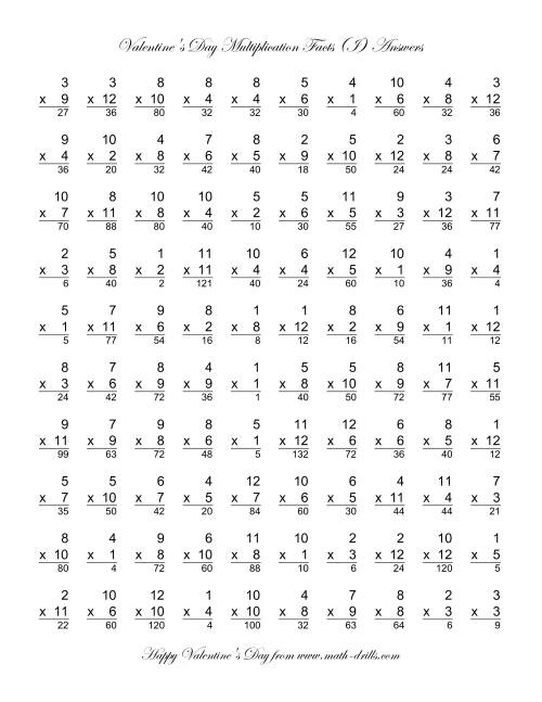 The Multiplication Facts to 144 (I) Math Worksheet Page 2