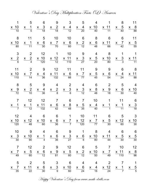 The Multiplication Facts to 144 (L) Math Worksheet Page 2