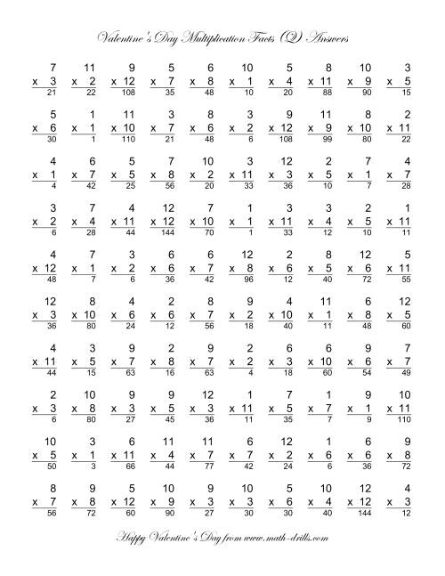 The Multiplication Facts to 144 (Q) Math Worksheet Page 2
