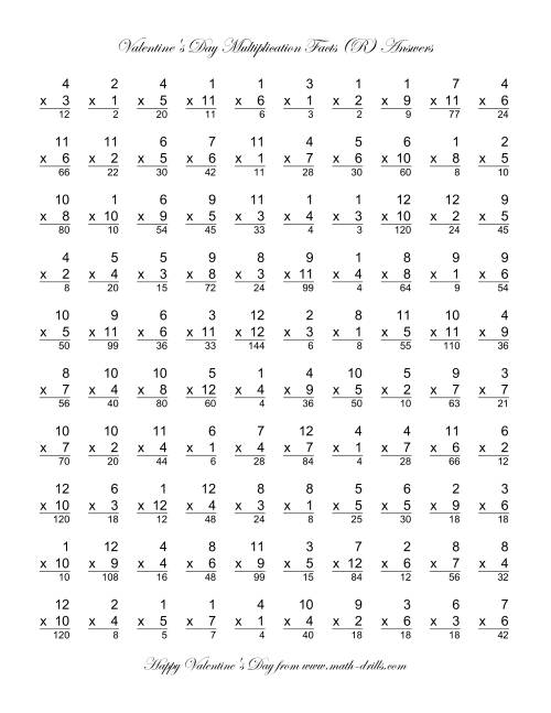 The Multiplication Facts to 144 (R) Math Worksheet Page 2