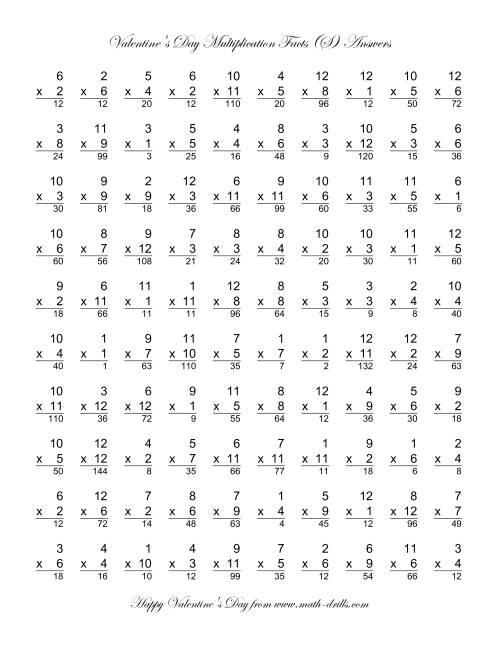 The Multiplication Facts to 144 (S) Math Worksheet Page 2