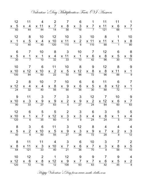 The Multiplication Facts to 144 (V) Math Worksheet Page 2