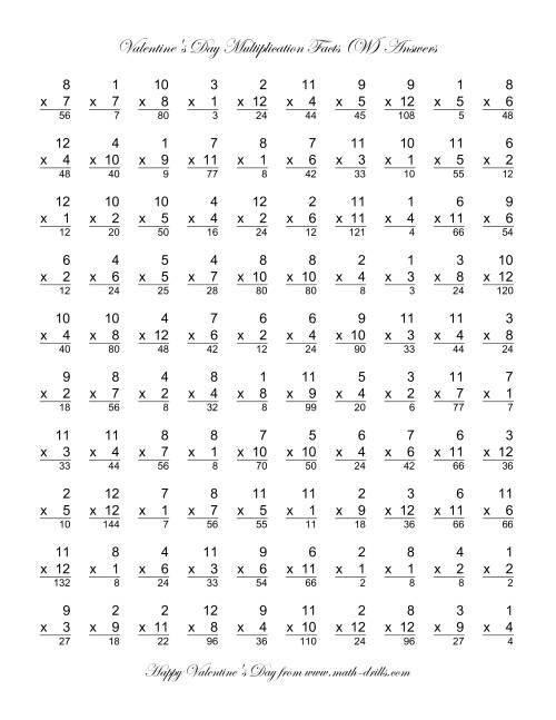 The Multiplication Facts to 144 (W) Math Worksheet Page 2