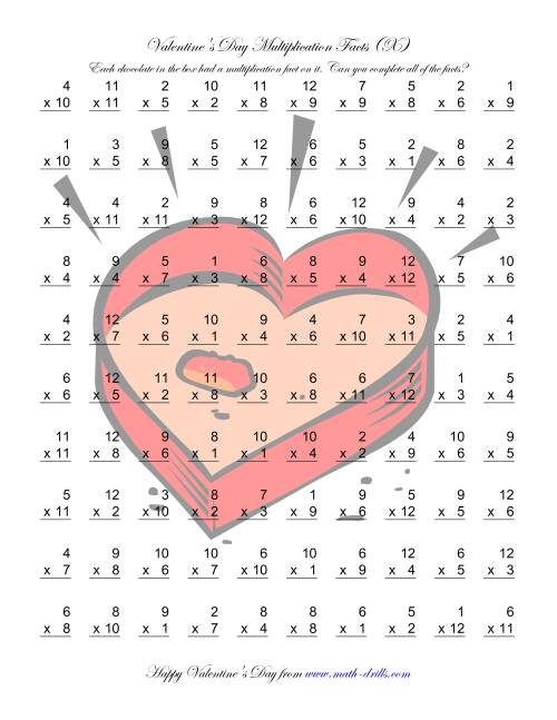 The Multiplication Facts to 144 (X) Math Worksheet