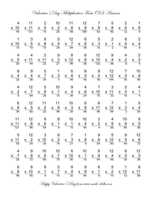 The Multiplication Facts to 144 (X) Math Worksheet Page 2