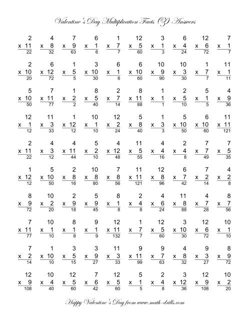 The Multiplication Facts to 144 (Z) Math Worksheet Page 2