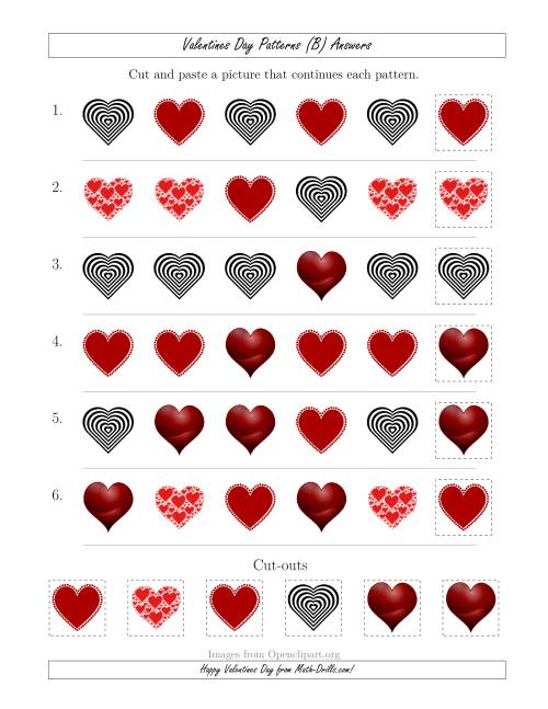 The Valentines Day Picture Patterns with Shape Attribute Only (B) Math Worksheet Page 2