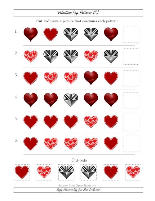 The Valentines Day Picture Patterns with Shape Attribute Only (C) Math Worksheet