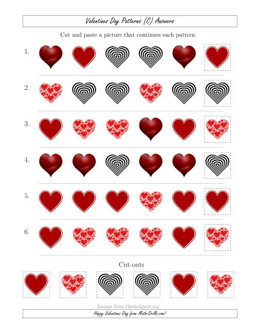 The Valentines Day Picture Patterns with Shape Attribute Only (C) Math Worksheet Page 2