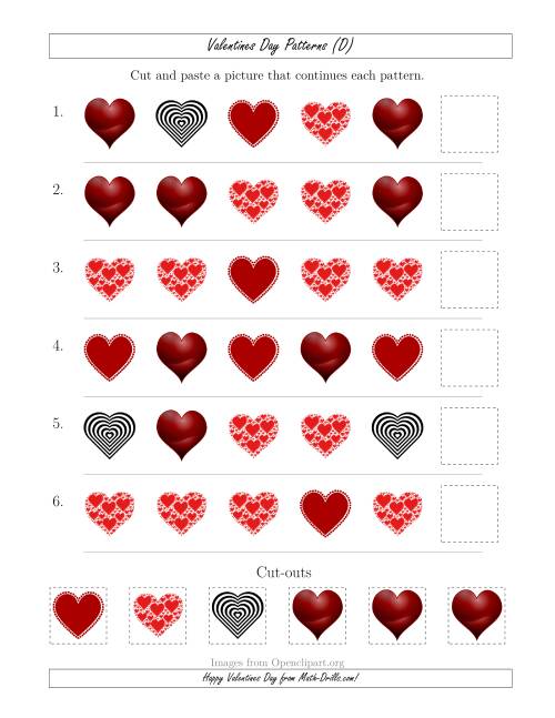 The Valentines Day Picture Patterns with Shape Attribute Only (D) Math Worksheet