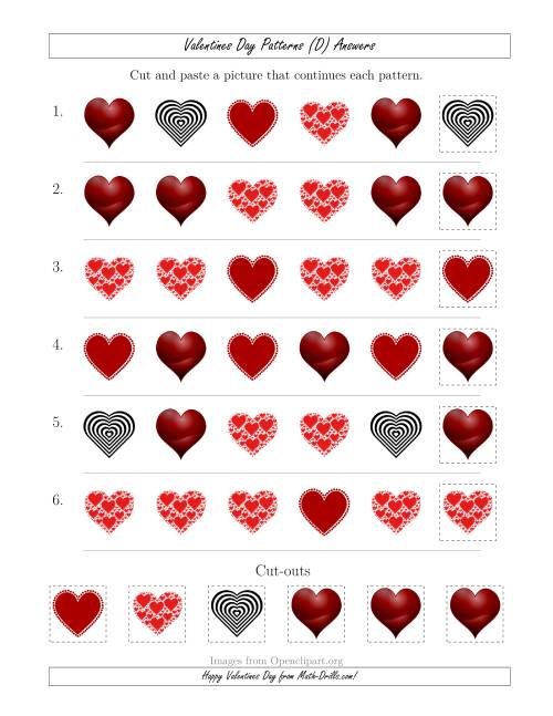 The Valentines Day Picture Patterns with Shape Attribute Only (D) Math Worksheet Page 2