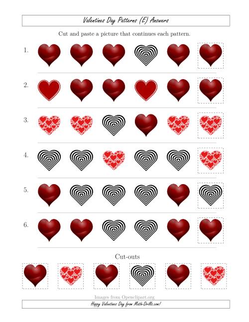 The Valentines Day Picture Patterns with Shape Attribute Only (E) Math Worksheet Page 2