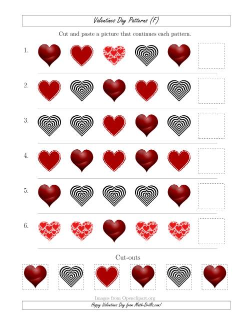 The Valentines Day Picture Patterns with Shape Attribute Only (F) Math Worksheet