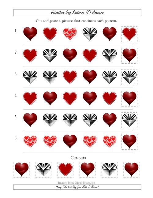 The Valentines Day Picture Patterns with Shape Attribute Only (F) Math Worksheet Page 2