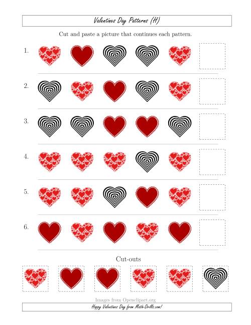 The Valentines Day Picture Patterns with Shape Attribute Only (H) Math Worksheet