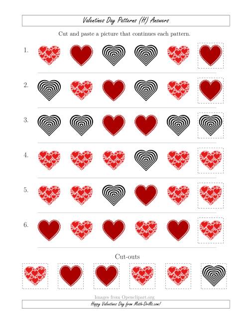 The Valentines Day Picture Patterns with Shape Attribute Only (H) Math Worksheet Page 2