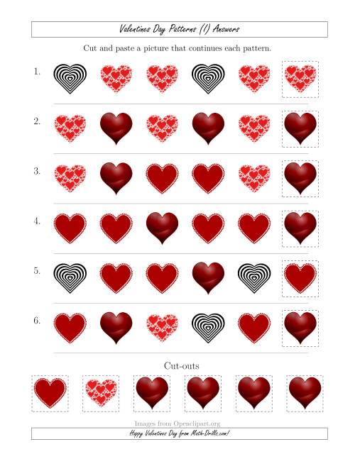 The Valentines Day Picture Patterns with Shape Attribute Only (I) Math Worksheet Page 2