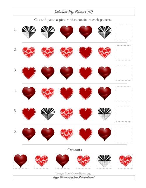 The Valentines Day Picture Patterns with Shape Attribute Only (J) Math Worksheet
