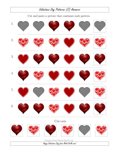 The Valentines Day Picture Patterns with Shape Attribute Only (J) Math Worksheet Page 2