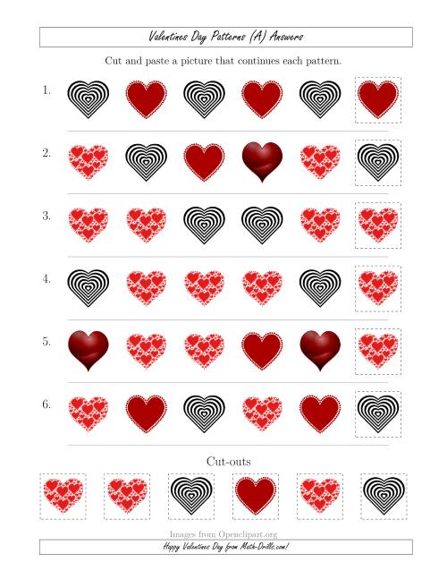 The Valentines Day Picture Patterns with Shape Attribute Only (All) Math Worksheet Page 2