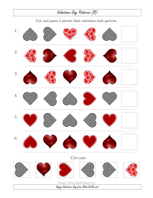 The Valentines Day Picture Patterns with Shape and Rotation Attributes (B) Math Worksheet