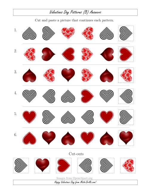 The Valentines Day Picture Patterns with Shape and Rotation Attributes (B) Math Worksheet Page 2