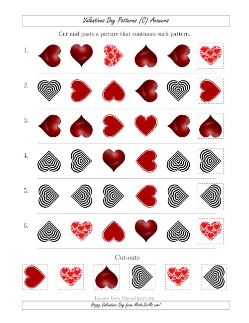 The Valentines Day Picture Patterns with Shape and Rotation Attributes (C) Math Worksheet Page 2