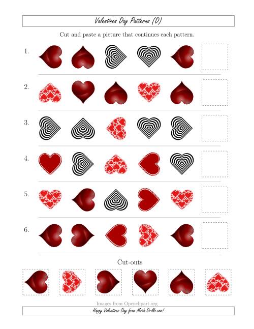 The Valentines Day Picture Patterns with Shape and Rotation Attributes (D) Math Worksheet