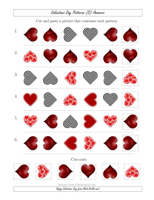 The Valentines Day Picture Patterns with Shape and Rotation Attributes (D) Math Worksheet Page 2