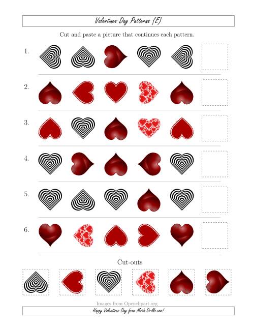 The Valentines Day Picture Patterns with Shape and Rotation Attributes (E) Math Worksheet