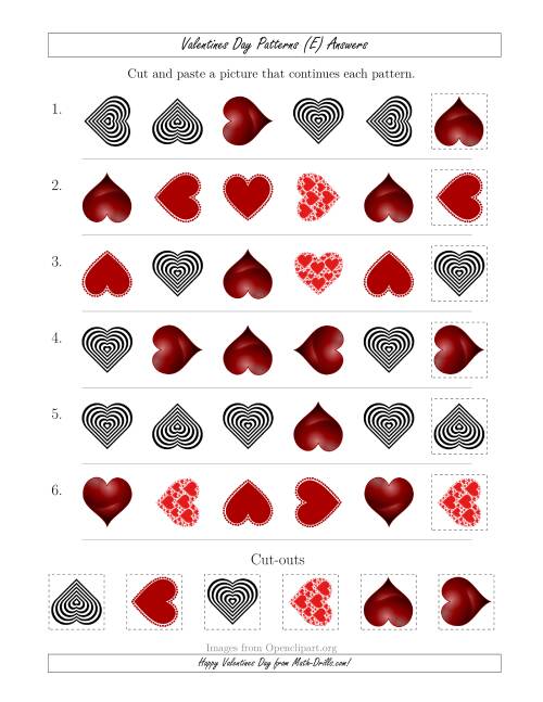 The Valentines Day Picture Patterns with Shape and Rotation Attributes (E) Math Worksheet Page 2