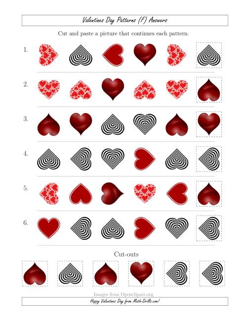 The Valentines Day Picture Patterns with Shape and Rotation Attributes (F) Math Worksheet Page 2