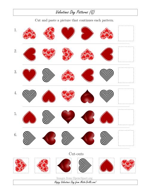 The Valentines Day Picture Patterns with Shape and Rotation Attributes (G) Math Worksheet