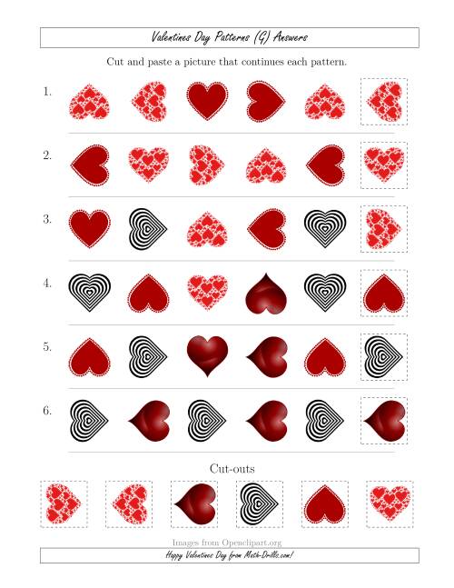 The Valentines Day Picture Patterns with Shape and Rotation Attributes (G) Math Worksheet Page 2
