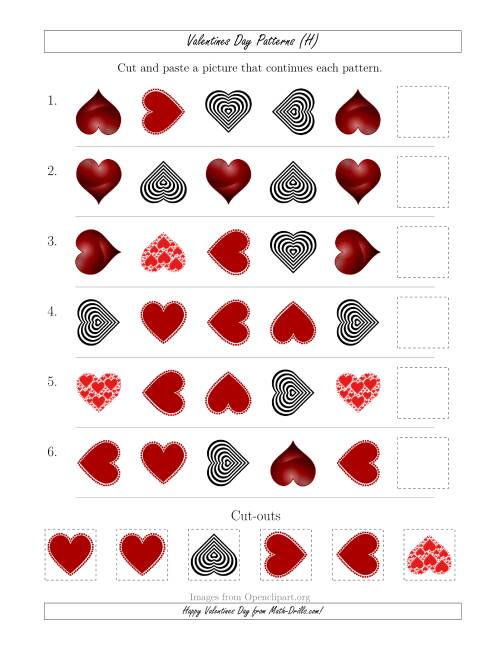 The Valentines Day Picture Patterns with Shape and Rotation Attributes (H) Math Worksheet