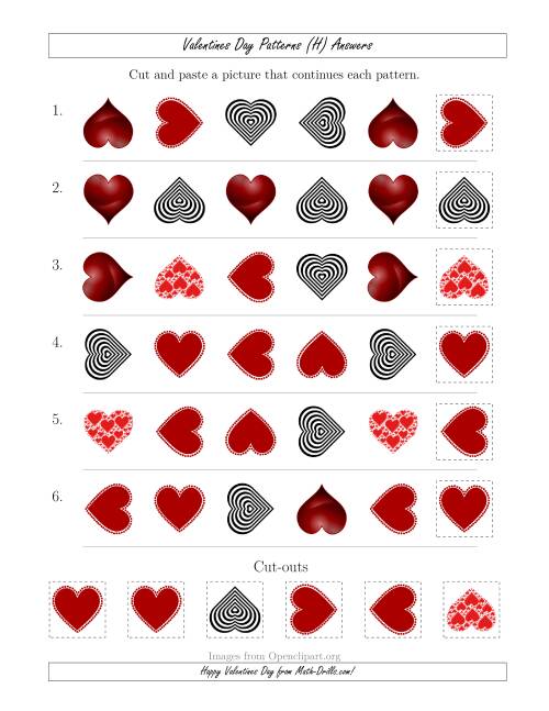 The Valentines Day Picture Patterns with Shape and Rotation Attributes (H) Math Worksheet Page 2